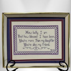 Cross Stitch Embroidery Needle Point framed art poem for daughter 1985 9x11
